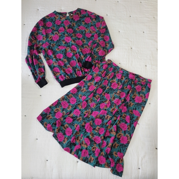 Vintage rrrrruss Russ Togs vintage blouse & skirt. Size 10 top & size 12… - Picture 1 of 10